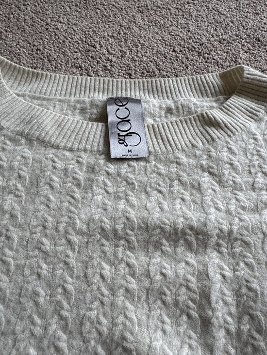 Grace Sweaters - Grace Ivory Cable-Knit Crewneck Sweater